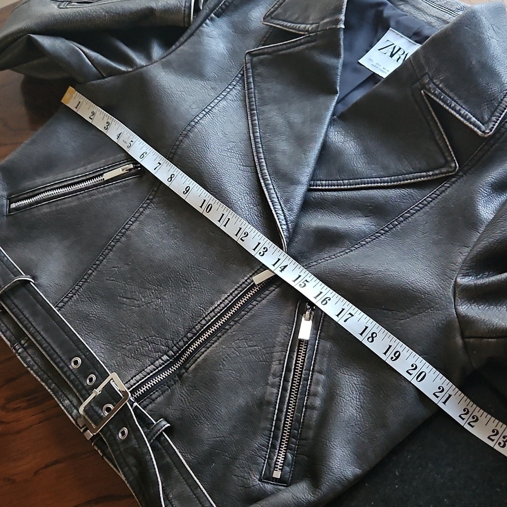 Zara Faux Leather Charcoal Grey Worn Effect Moto Jacket Size L - Picture 13 of 16
